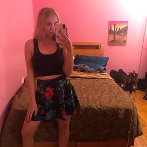 Black skater skirt with red and blue roses on it